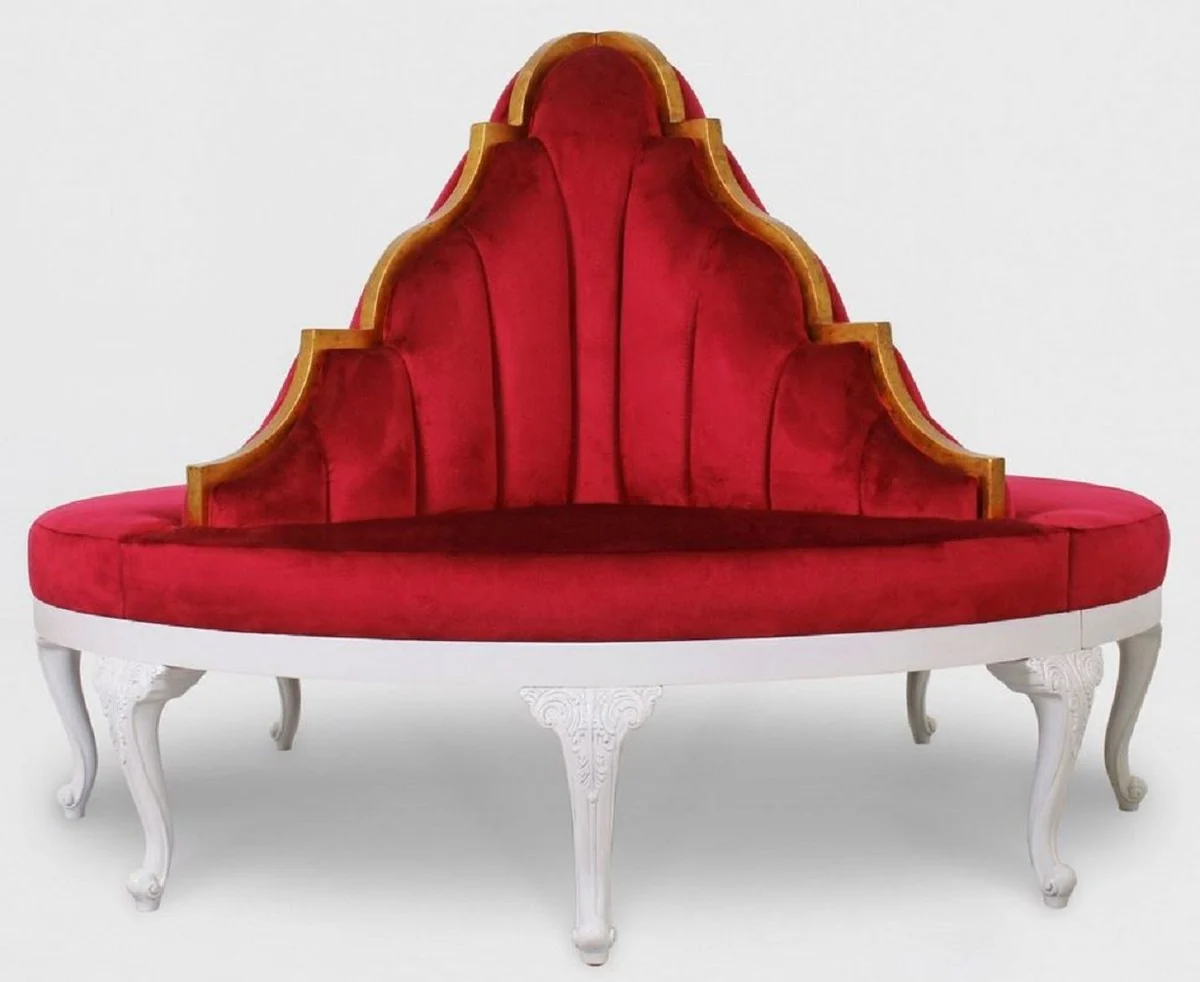 Casa Padrino sof¨¢ redondo barroco de lujo rojo / blanco / oro antiguo - Sof¨¢ redondo de terciopelo hecho a mano - Mobiliario Barroco para Hoteles y Restaurantes