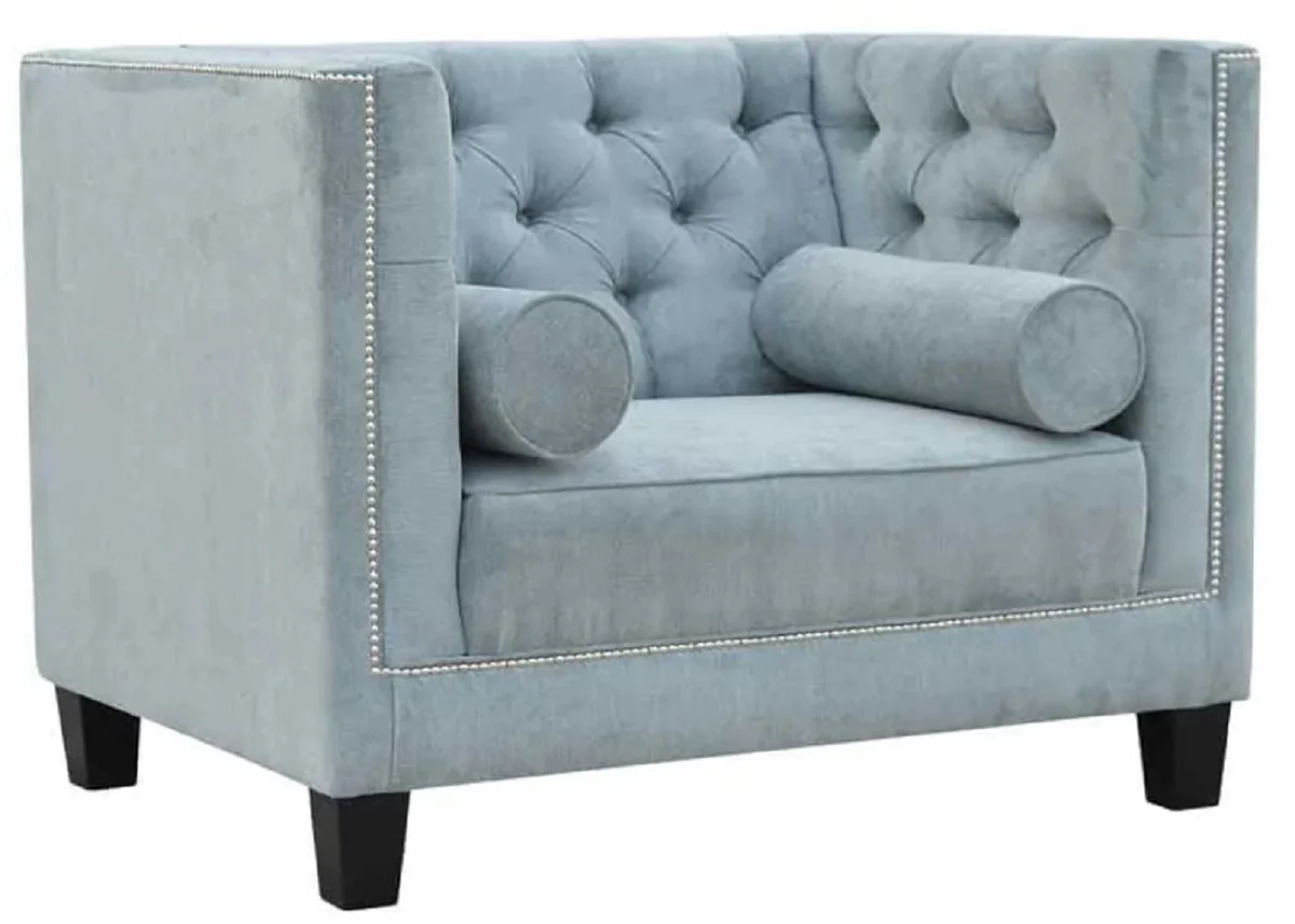 Casa Padrino Sill¨®n Chesterfield Azul Claro / Negro 100 x 84 x A. 83 cm - Sill¨®n de Sal¨®n Moderno - Muebles de Sal¨®n Chesterfield