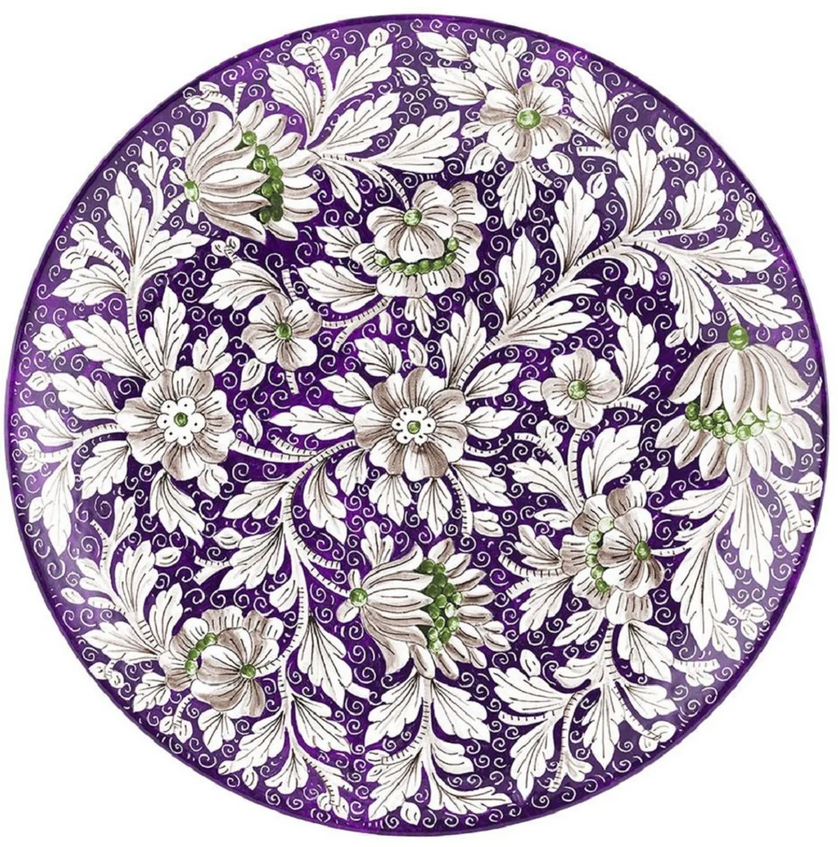 Casa Padrino conjunto de 6 platos de cer¨¢mica de lujo p¨²rpura / multicolor ? 40 cm - Platos llanos hechos y pintados a mano con dise?o floral - Accesorios hoteles y restaurantes - Hecho en Italia