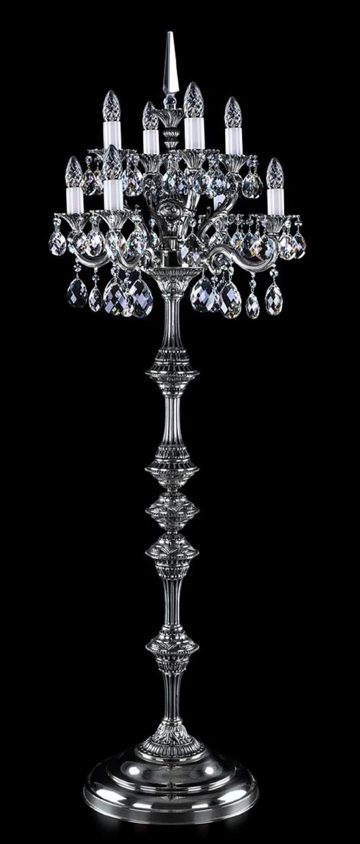Casa Padrino lámpara de pie de cristal barroco de lujo plata antigua Ø 56 x A. 152 cm - Magnífica lámpara de pie de latón con cristal de Bohemia - Luces de cristal barroco - Calidad de Lujo