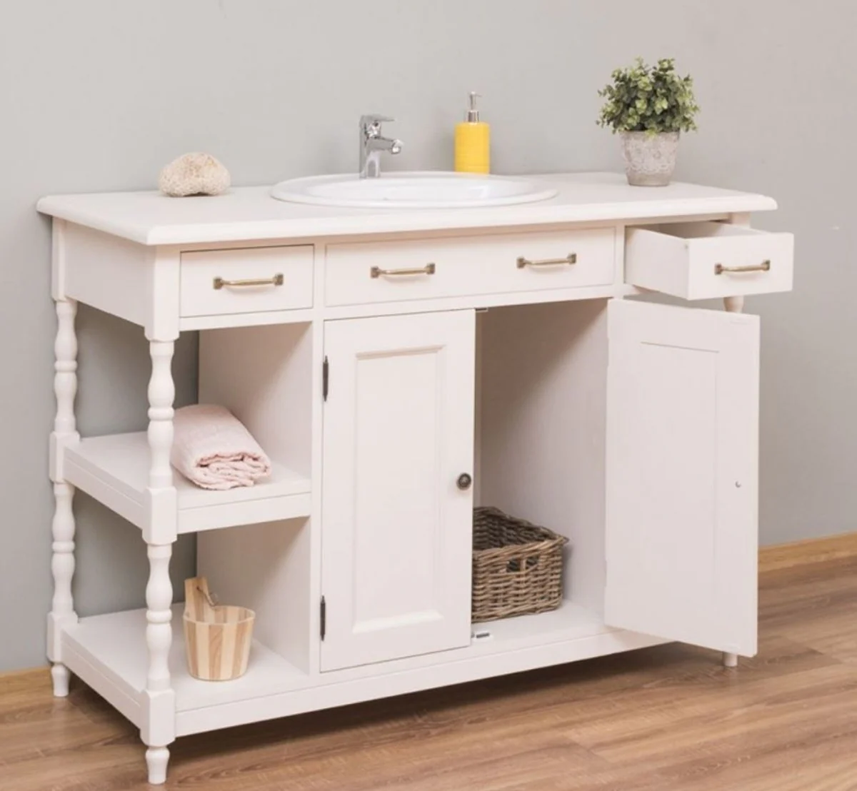 Casa Padrino armario de lavabo de estilo campestre blanco 128 x 54 x A. 91 cm - Armario de lavabo de madera maciza - Muebles de baño de estilo campestre