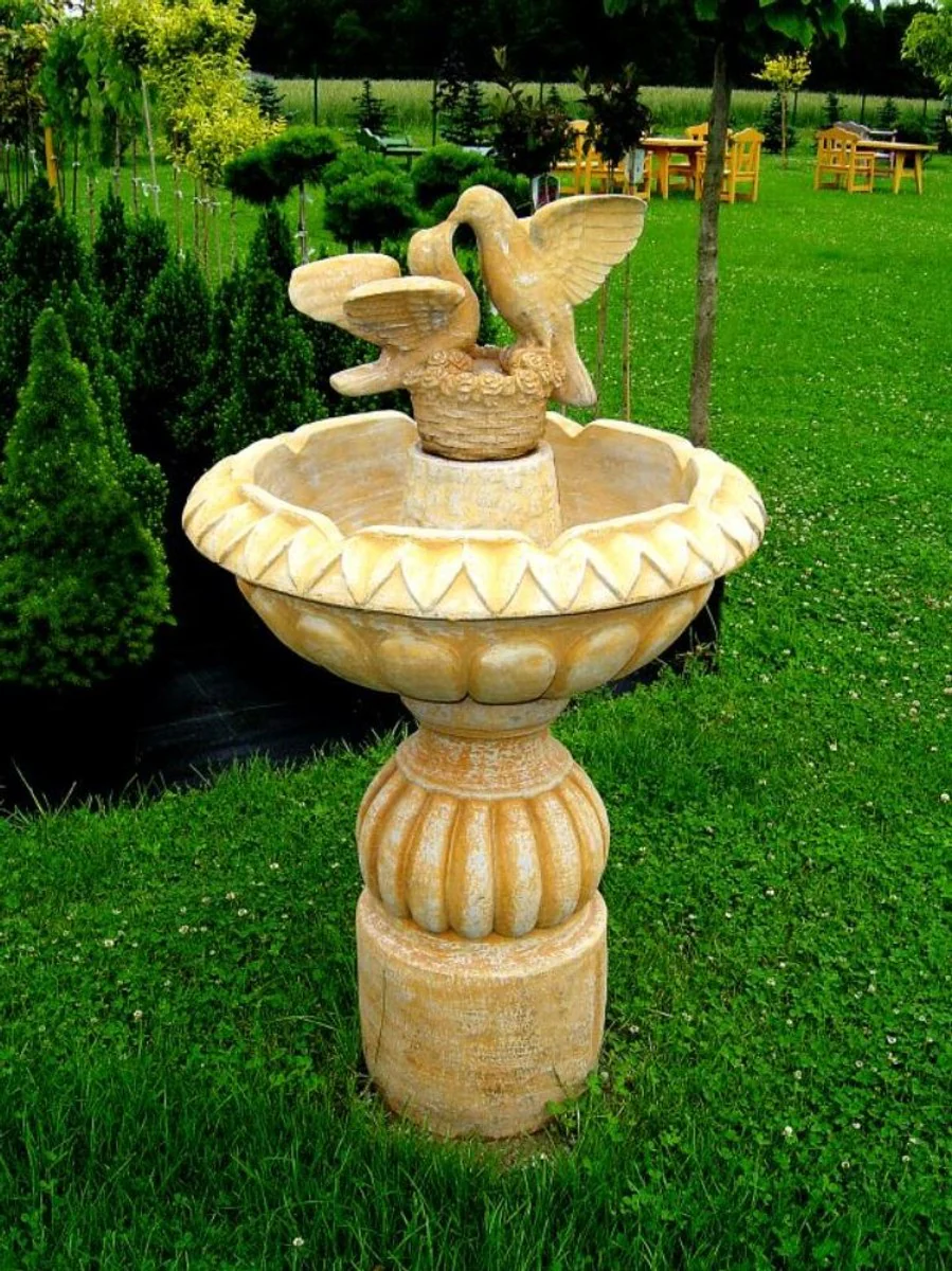 Casa Padrino fuente de jardín Art Nouveau con palomas decorativas beige Ø 73 x A. 125 cm - Fuente de jardín elegante - Fuente de Decoración de Jardín Barroco y Art Nouveau