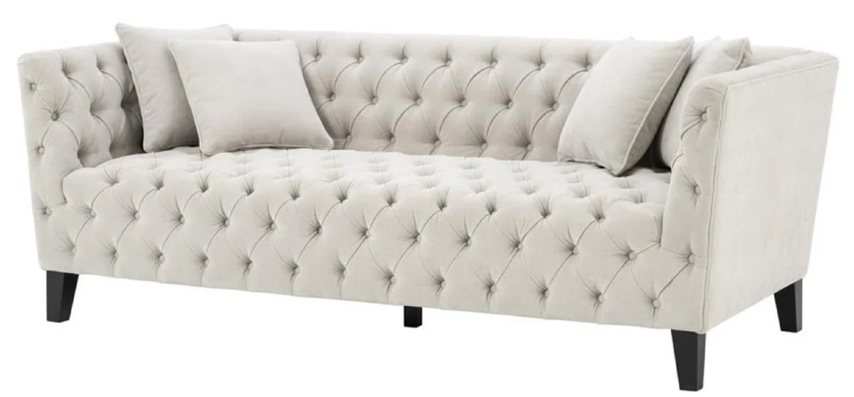 Casa Padrino Sof¨¢ Chesterfield de la Sala de Estar de Lujo con 4 Cojines Arena / Negro 217 x 92 x H. 78 cm - Muebles de Lujo