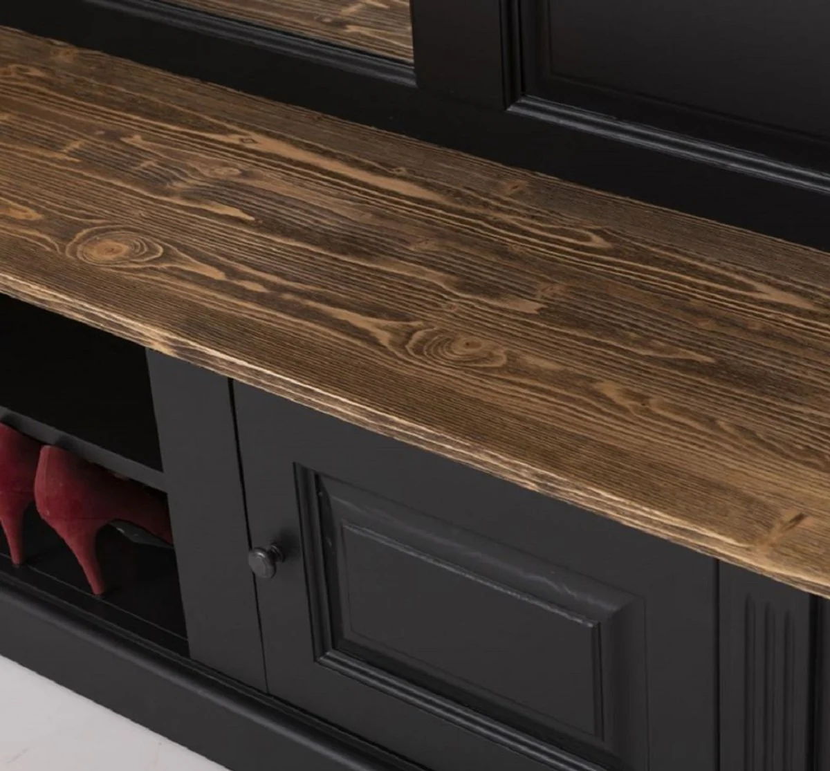 Casa Padrino armario de estilo campestre negro / marr¨®n 180 x 41 x A. 210 cm - Armario de Madera Maciza con Espejo - Muebles de Estilo Campestre