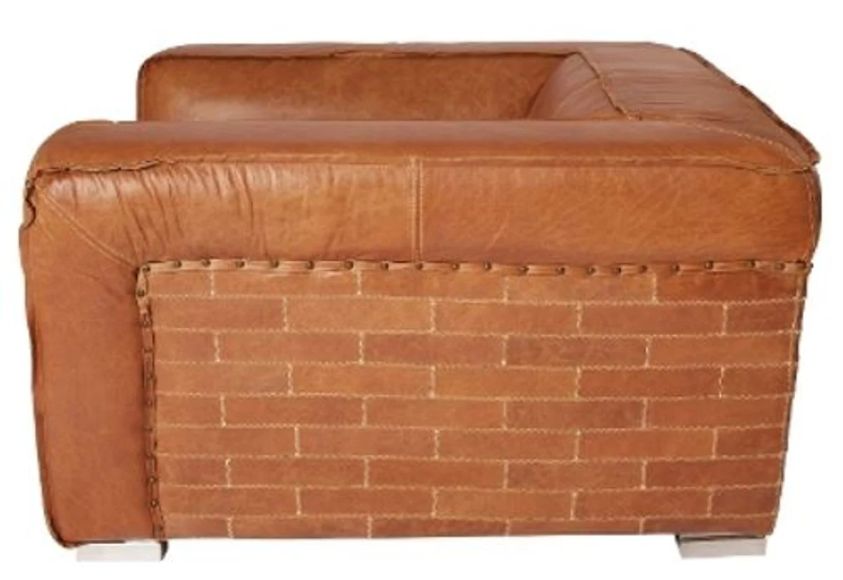 Casa Padrino genuine leather armchair brown 131 x 110 x H. 67 cm - Luxury Leather Furniture