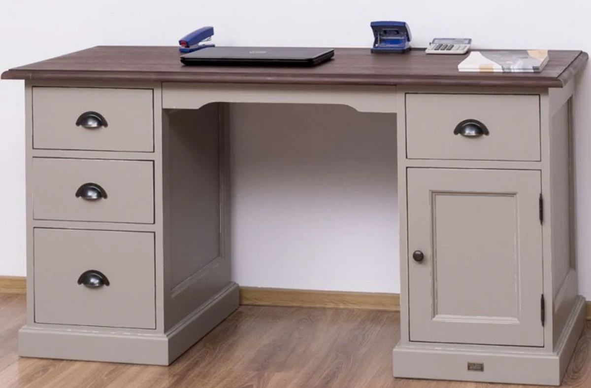 Casa Padrino escritorio de estilo campestre con 4 cajones y puerta gris antiguo / marr¨®n oscuro 152 x 70 x A. 78 cm - Muebles de Oficina de Estilo Campestre