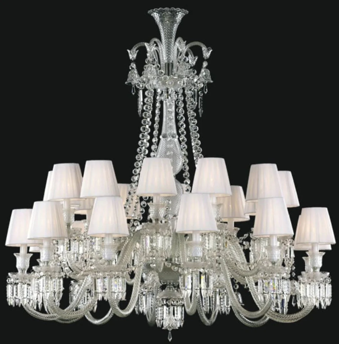 Casa Padrino araña de luces de cristal barroco de lujo plata / blanco Ø 110 x A. 120 cm - Araña de luces de hotel y restaurante - Noble y Magnífica