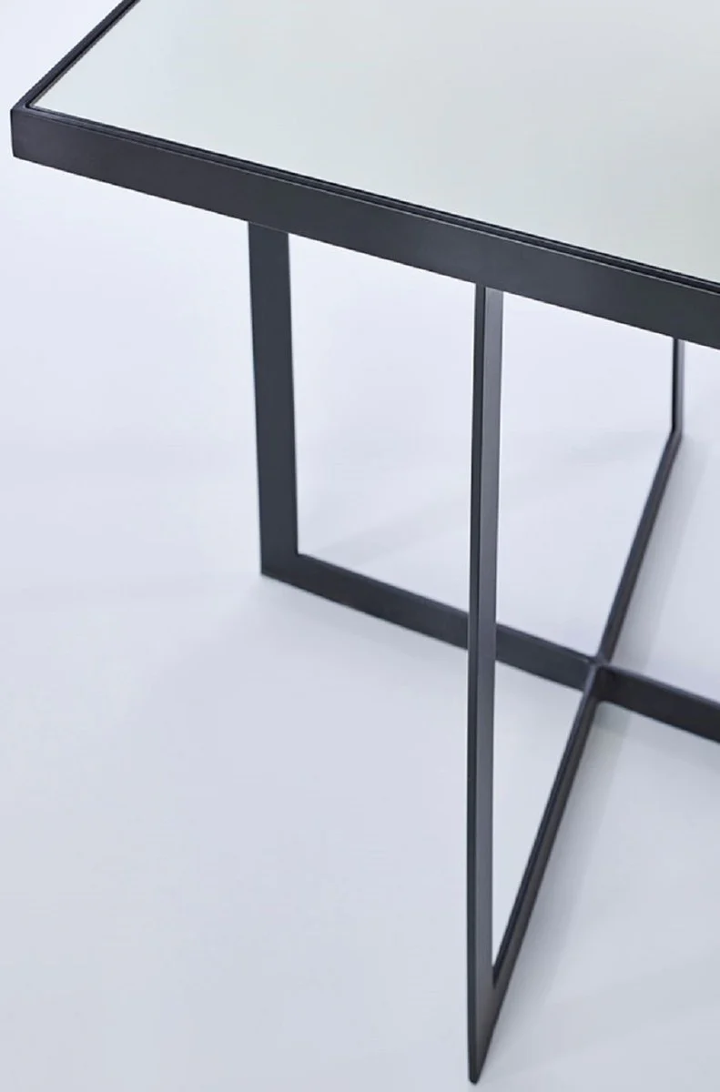 Casa Padrino mesa auxiliar de lujo negro 51 x 51 x A. 55 cm - Mesa de metal con tablero de vidrio espejado - Muebles de Lujo