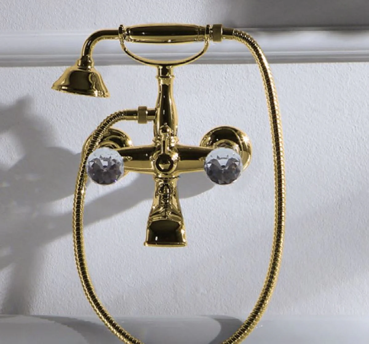 Casa Padrino grifo de baño de lujo Art Nouveau con manguera y ducha de mano dorado - grifo de bañera con cristal Swarovski - accesorios de baño nostálgicos - grifo de baño