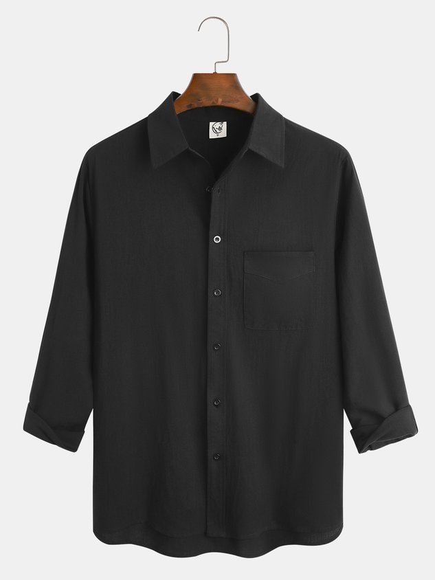 Men's Cotton Linen Casual Pocket Long Sleeve Shirt