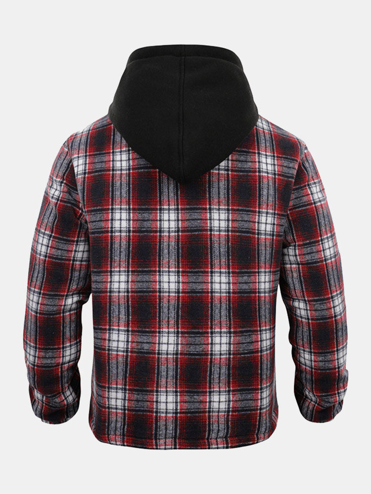 Quilted Lined Flannel Hooded Plaid Coat
