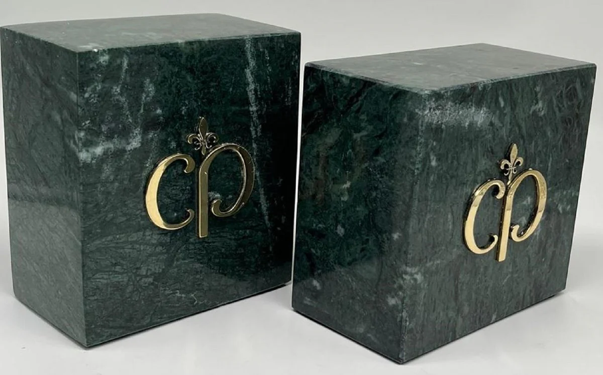 Casa Padrino conjunto de sujetalibros decorativos de mármol de lujo verde / oro