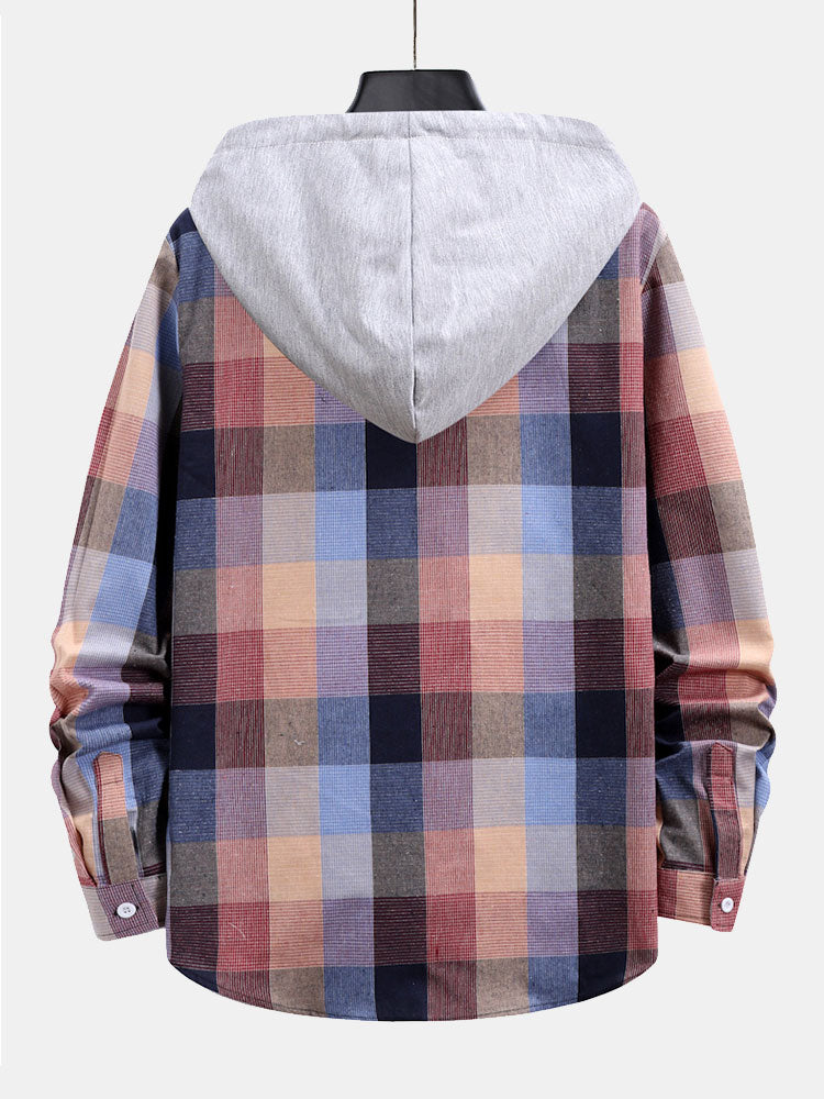 Contrast Hoodie Plaid Shirt