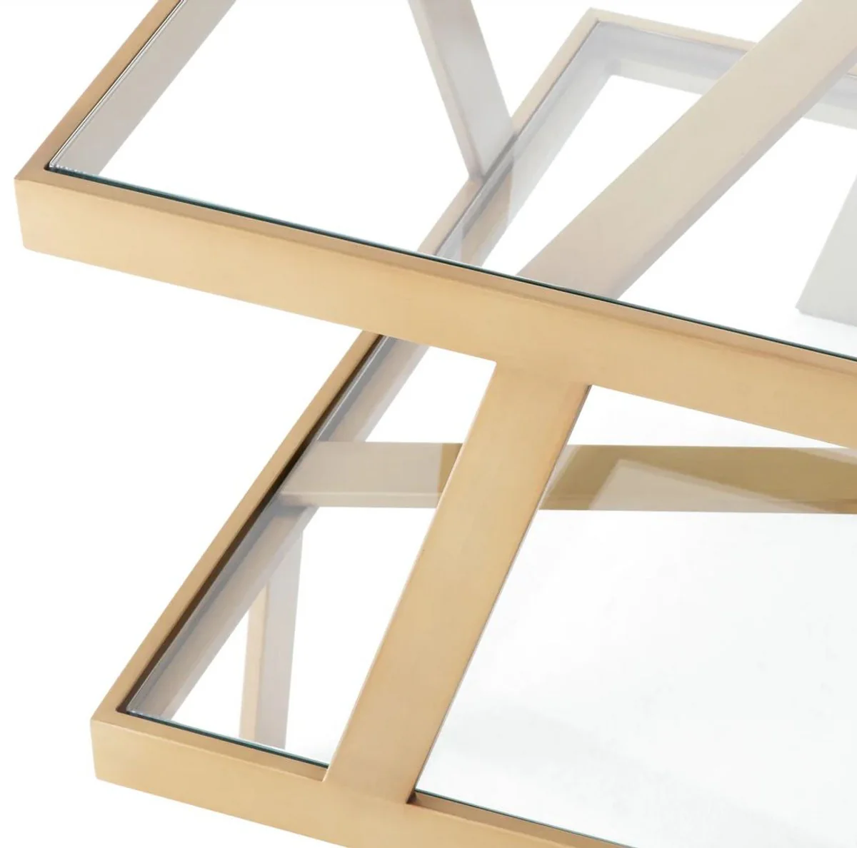 Casa Padrino mesa auxiliar de lujo lat¨®n 60 x 60 x A. 50,5 cm - Mesa cuadrada de acero inoxidable con tapas de vidrio - Muebles de sal¨®n - Muebles de lujo - Calidad de lujo