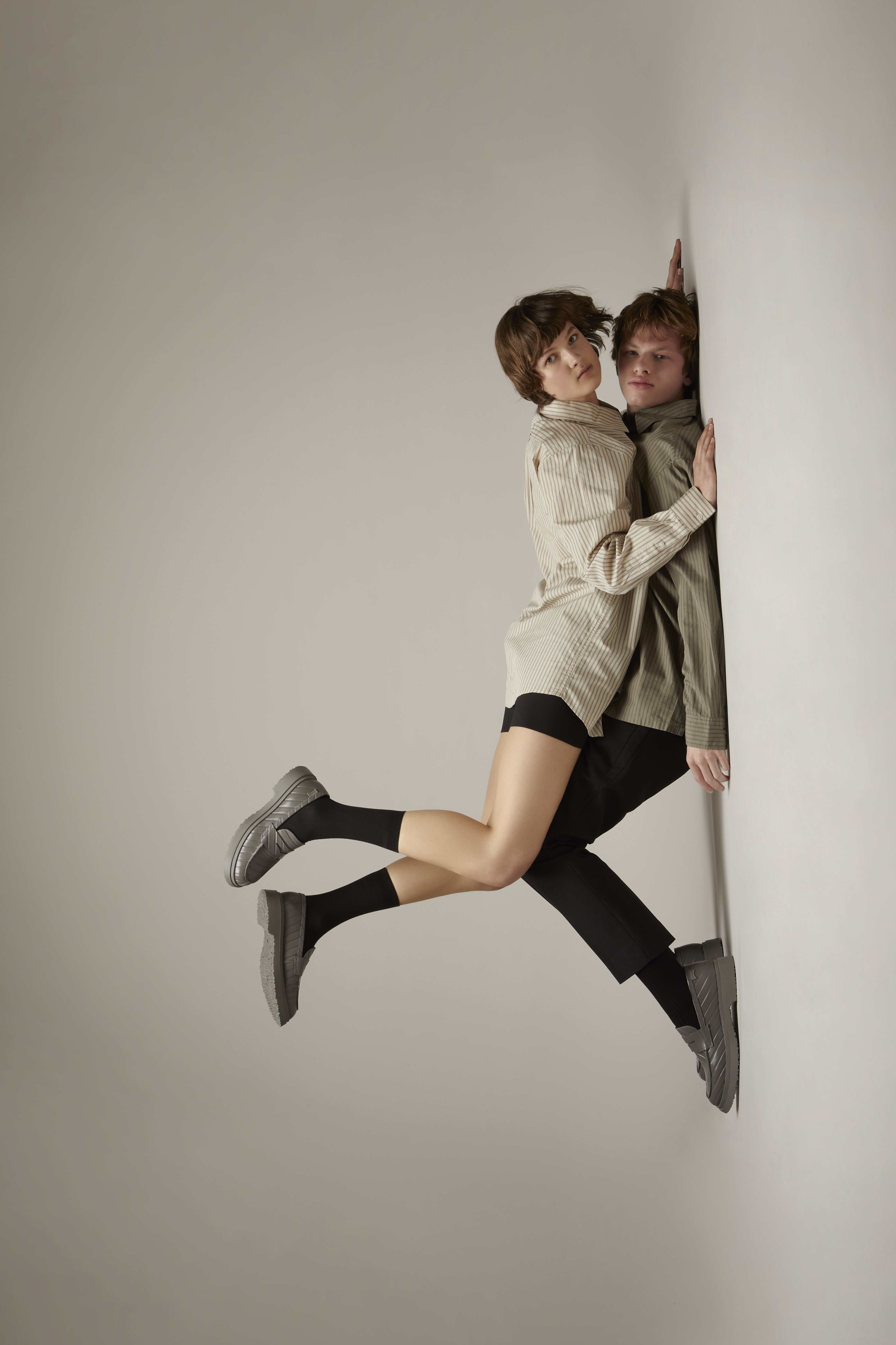 Twins - Gray leather loafers for men