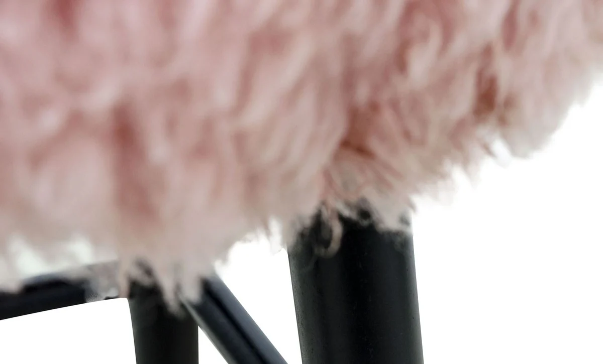 Casa Padrino Luxury Stool Pink / Black Ø 40 x H. 57 cm - Stool with Sheepskin