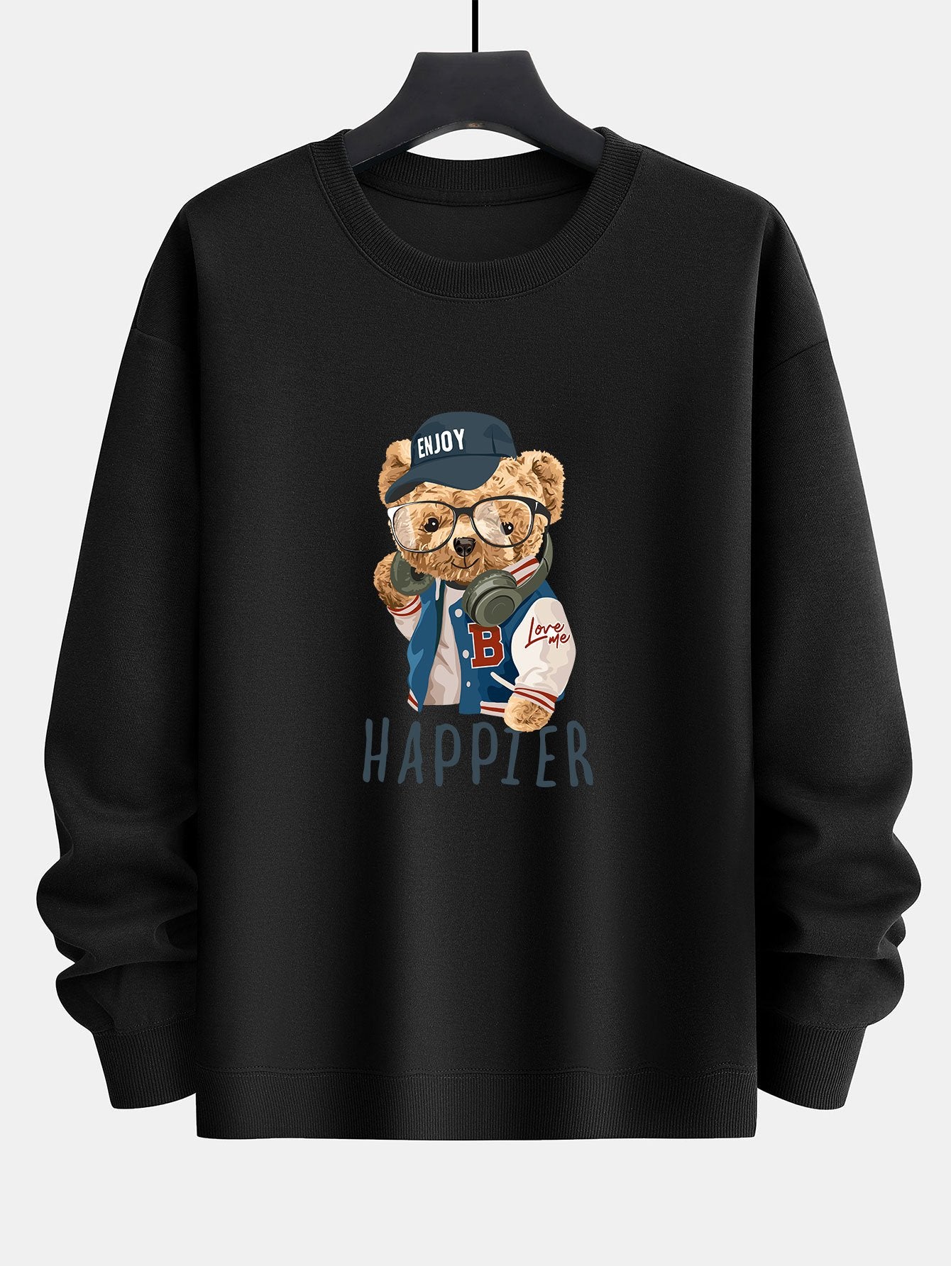 Baseball Jacket Bear Slogan Print Relax Fit Sweatshirt