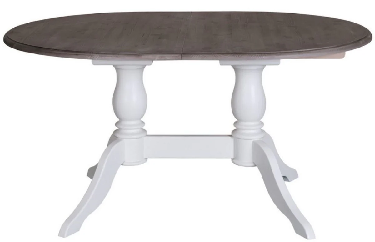 Casa Padrino mesa de comedor de estilo campestre blanco / marr¨®n 160-230 x 120 x H. 78 cm - Mesa de Cocina Ovalada Extensible de Madera Maciza en Estilo Campestre