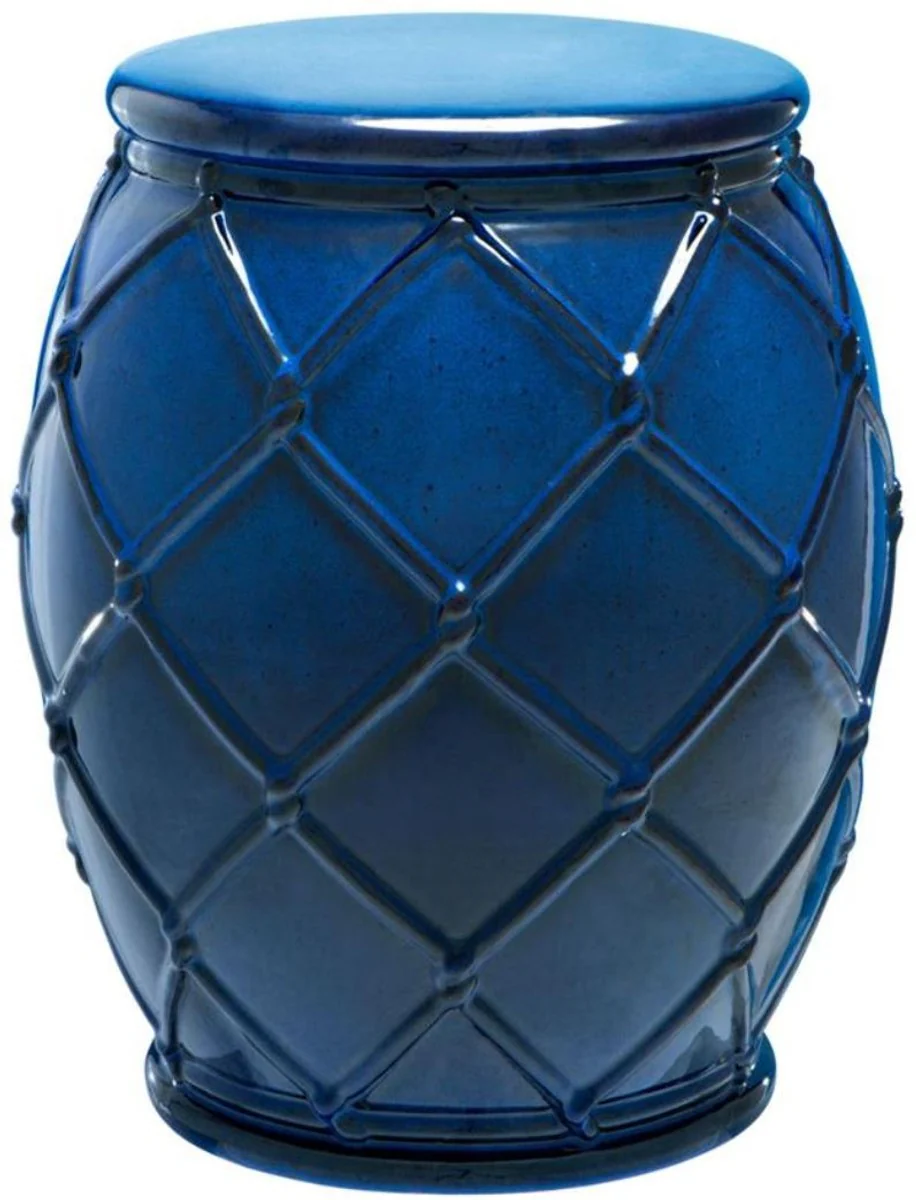 Casa Padrino tambor decorativo de cerámica azul antiguo Ø 35 x H. 46 cm - Colección de Lujo
