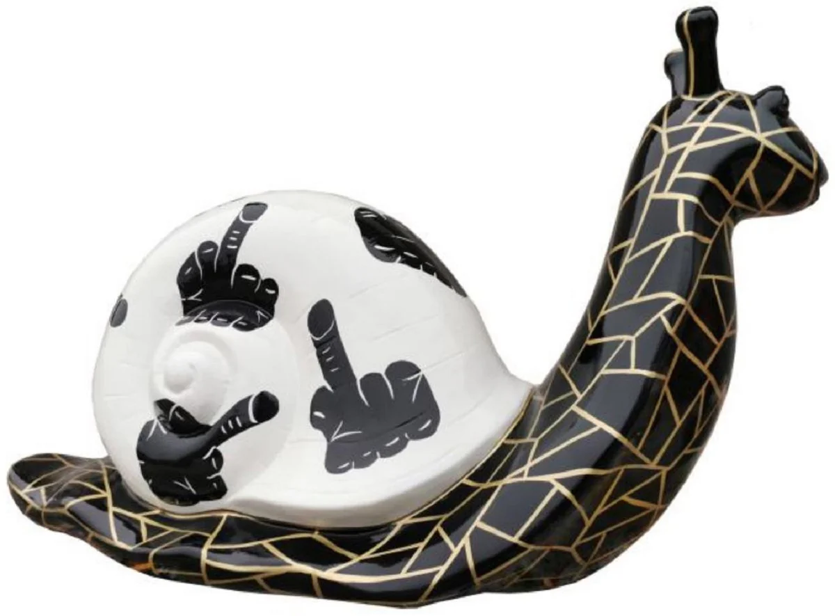 Casa Padrino escultura decorativa de diseño de lujo caracol blanco / negro / oro 100 x A. 50 cm - Figura decorativa grande XXL - Escultura decorativa XXL - Esculturas y figuras decorativas XXL
