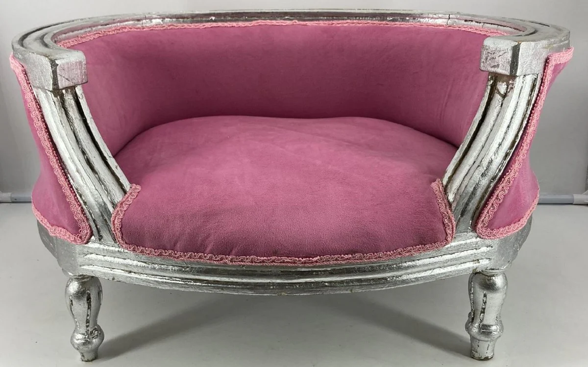 Casa Padrino cama para perros barroco rosa / plata - Muebles barrocos para perros - Muebles barrocos para mascotas - Magníficos muebles de animales en estilo barroco