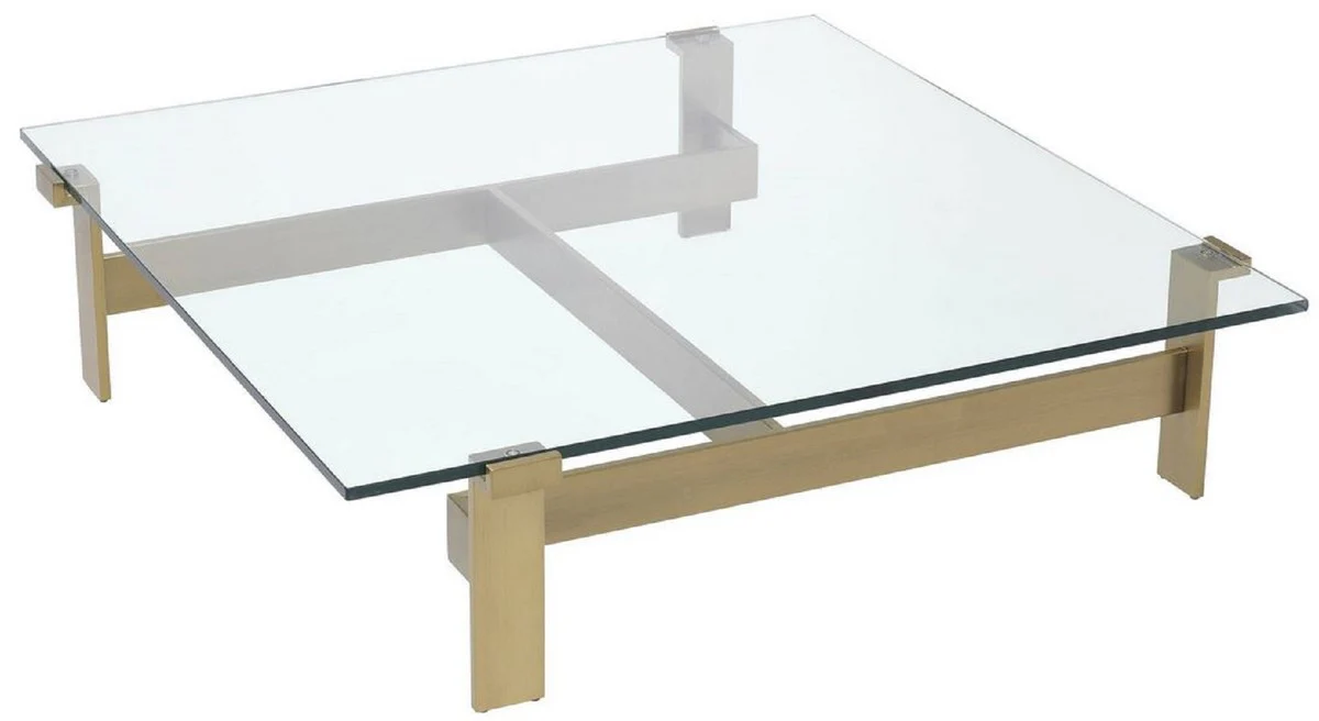 Casa Padrino mesa de centro de lujo lat¨®n 120 x 120 x A. 30 cm - Mesa de sal¨®n cuadrada de acero inoxidable con tapa de vidrio - Muebles de sal¨®n - Calidad de Lujo