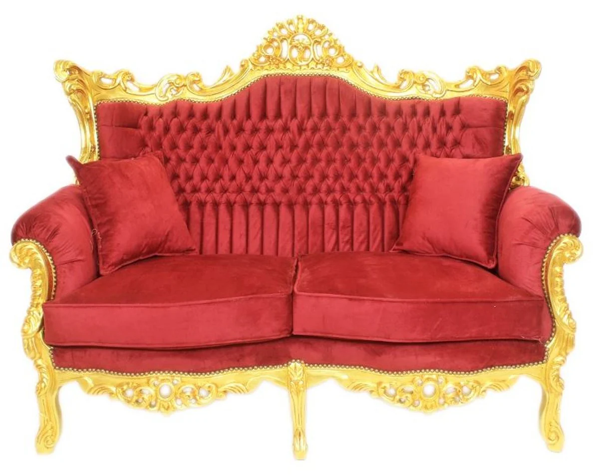 Juego de sal¨®n barroco Casa Padrino Tela de terciopelo de Burdeos / oro - Sof¨¢ 2 plazas + 2 sillones