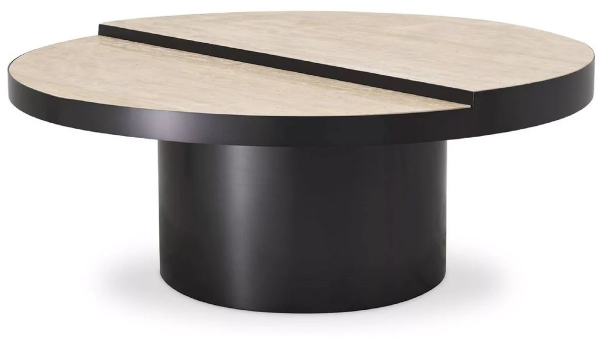 Casa Padrino mesa de centro de lujo bronce / beige ? 88 x A. 35 cm - Mesa de centro redonda de acero inoxidable con 2 tableros de travertino - Muebles de sal¨®n - Muebles de lujo