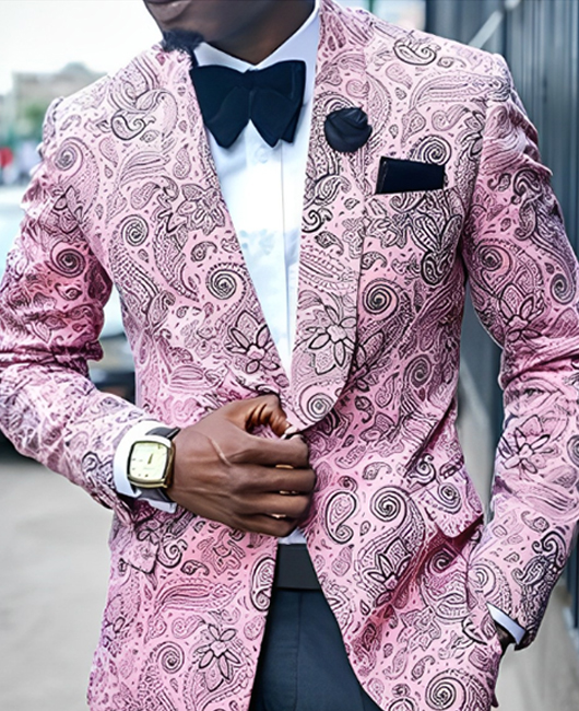 OK Casual Cashew Print Lapel Collar Slim Fit One Button Blazer