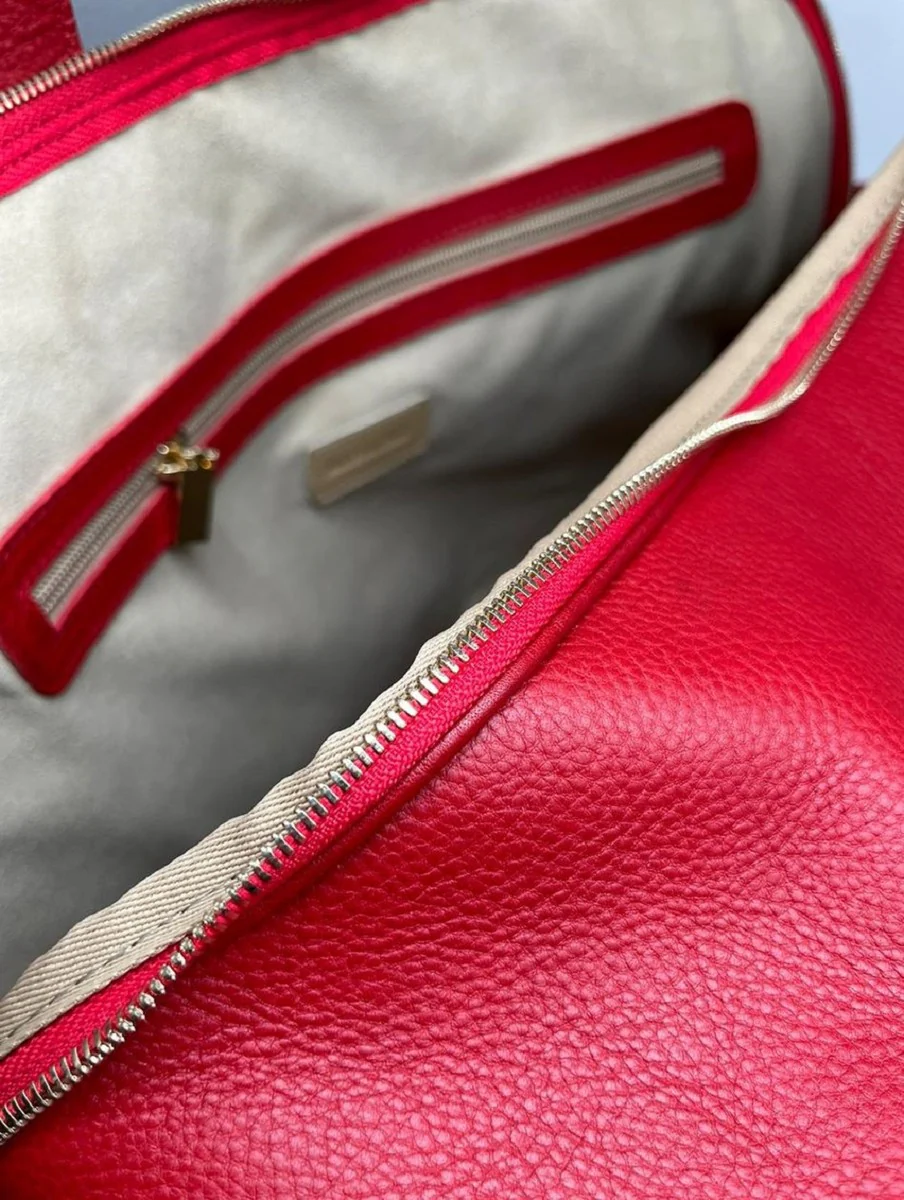 Casa Padrino bolso de viaje de lujo de cuero genuino rojo / oro 50 cm - Hecho en Italia