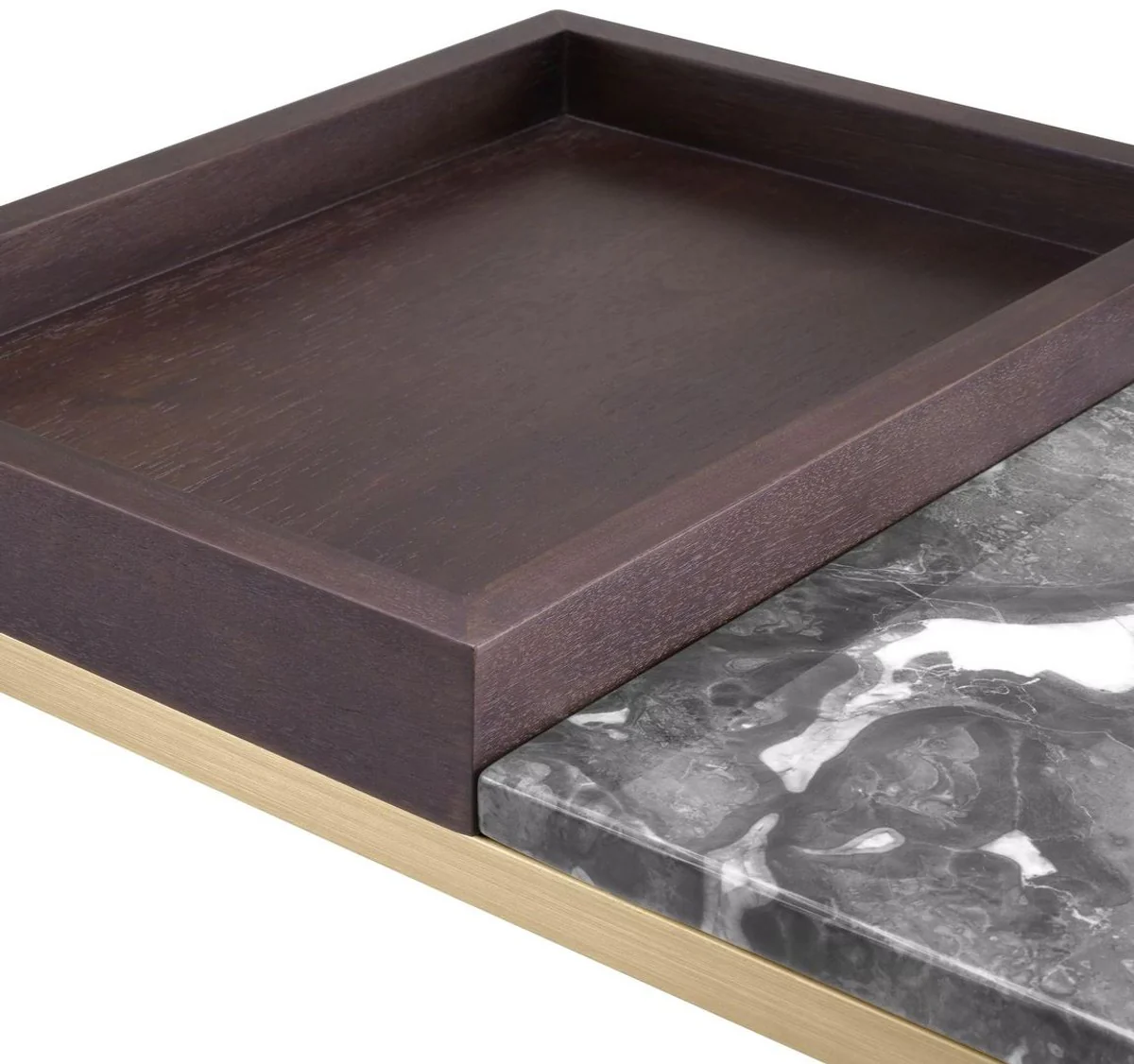 Casa Padrino mesa auxiliar de lujo lat¨®n / marr¨®n / gris 70 x 40 x A. 35 cm - Mesa rectangular de lat¨®n con fina chapa de nogal y tapa de m¨¢rmol - Muebles de lujo - Instalaci¨®n de Lujo