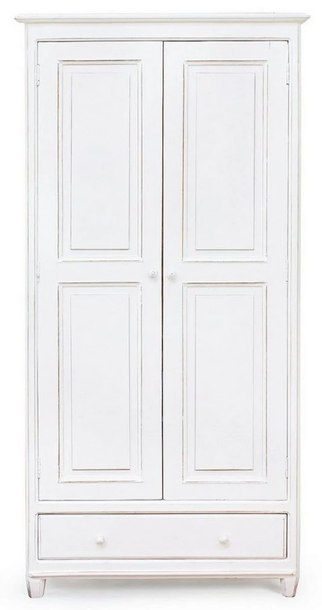 Casa Padrino armario de dormitorio de estilo campestre blanco antiguo 90 x 55 x A. 190 cm - Armario de ropa con 2 puertas y caj¨®n - Muebles de dormitorio de madera maciza estilo campestre