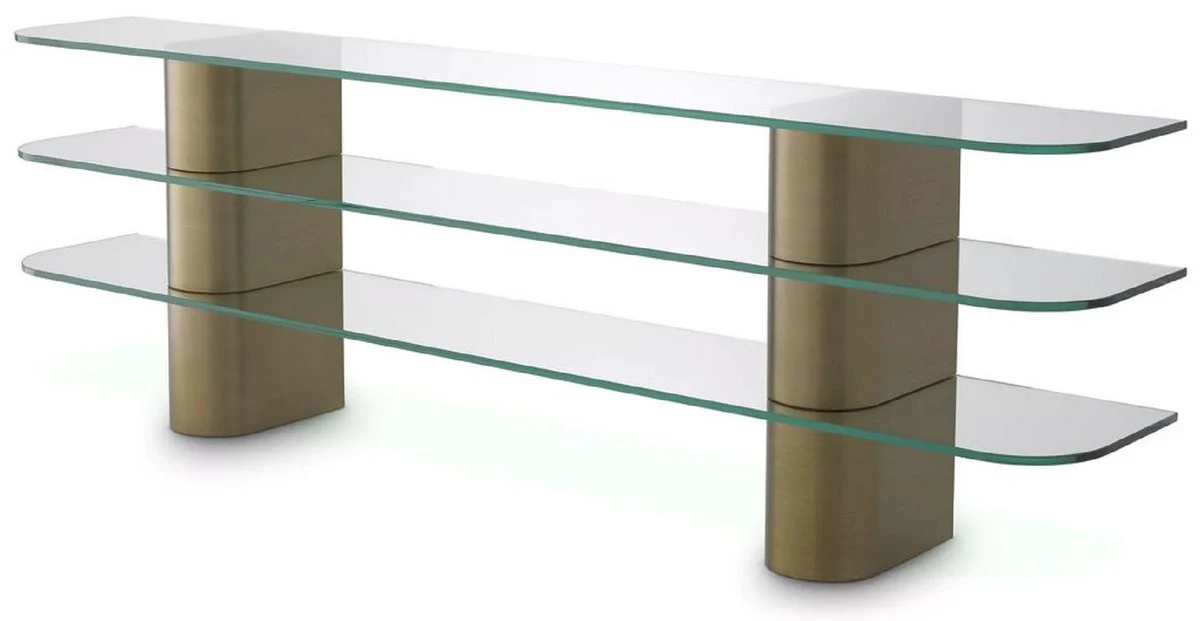 Casa Padrino consola de lujo lat¨®n 240 x 40 x A. 76 cm - Mesa consola rectangular de acero inoxidable con tapas de vidrio - Muebles de sal¨®n - Muebles de lujo - Interiores de lujo - De lujo muebles