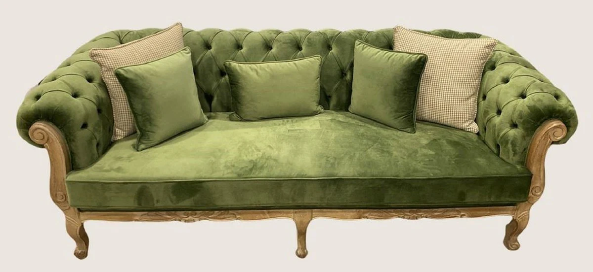 Casa Padrino sof¨¢ barroco Chesterfield de lujo de terciopelo verde / natural - Magn¨ªfico sof¨¢ de sal¨®n - Muebles de sal¨®n estilo barroco - Muebles de lujo estilo barroco - Muebles barrocos