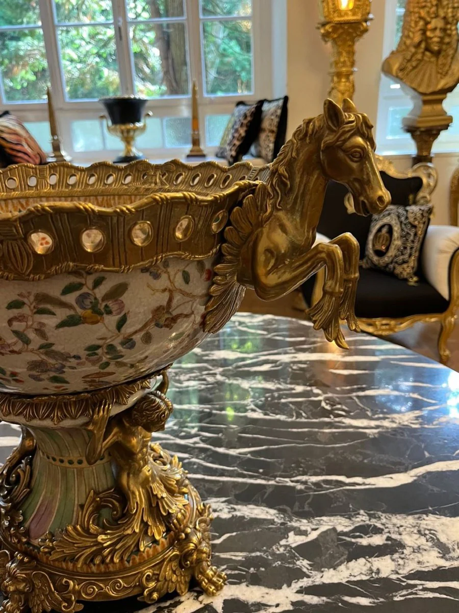 Casa Padrino cuenco de porcelana Art Nouveau multicolor / latón 63 x 38 x A. 41 cm - Magnífico cuenco de porcelana - Accesorios Decorativos Barrocos y Art Nouveau