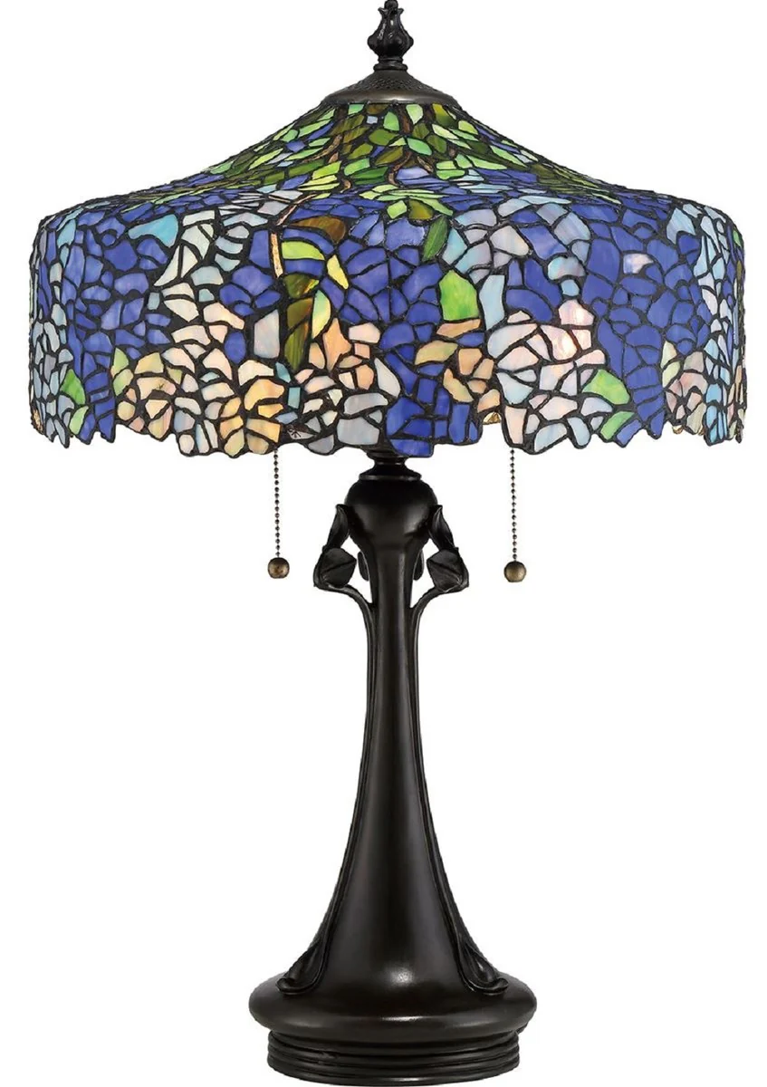 Casa Padrino Lámpara de Mesa Tiffany de Lujo Multicolor / Bronce Vintage Ø 47,1 x A. 69 cm - Lámpara de Escritorio Elegante - Lámpara Tiffany