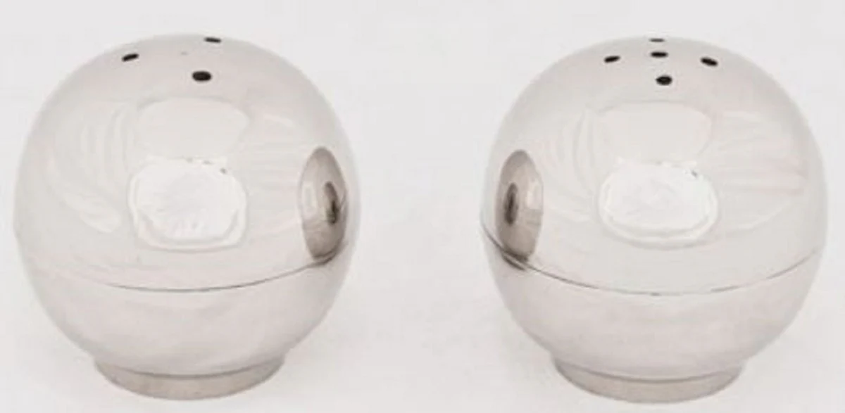 Casa Padrino Conjunto de Salero y Pimentero de Diseño Plata - Salero y Pimentero de Latón Esféricos - Accesorios para Hoteles y Restaurantes