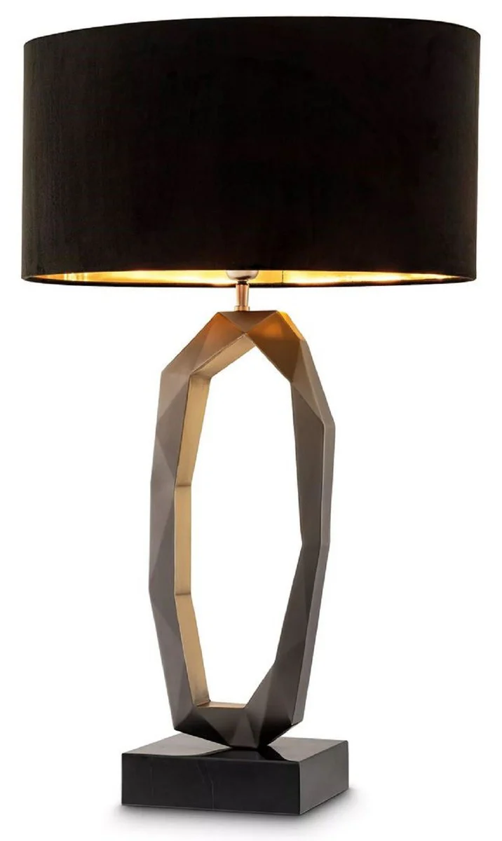 Casa Padrino lámpara de mesa de lujo bronce de cañón / latón antiguo / negro 50 x 30 x A. 86,5 cm - Lámpara de escritorio con base de mármol y pantalla ovalada - Iluminación de lujo