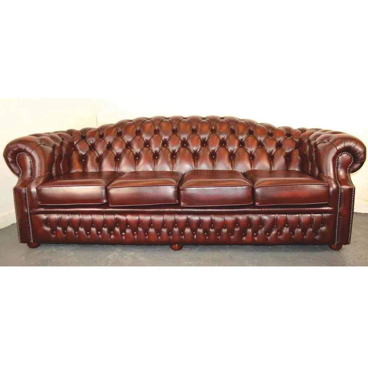 Casa Padrino Sof¨¢ de 4 Plazas de Cuero Chesterfield de Lujo Rojo / Marr¨®n 236,5 cm - Muebles de Cuero