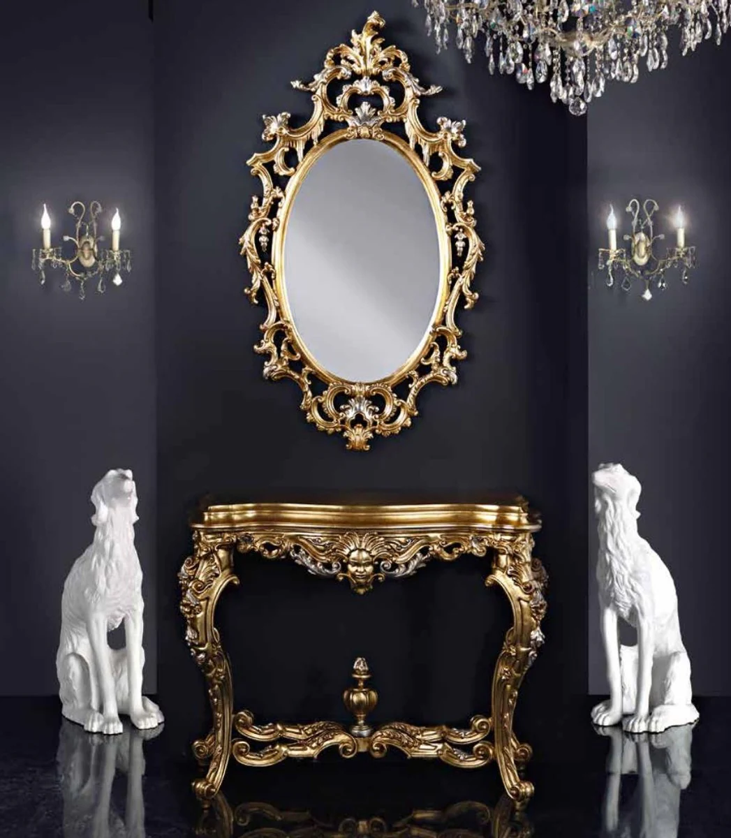 Casa Padrino consola de espejo barroco de lujo oro / plata - Magn¨ªfica consola barroco con espejo de pared - Muebles Barrocos de Hotel y Castillo - Calidad de Lujo - Hecho en Italia