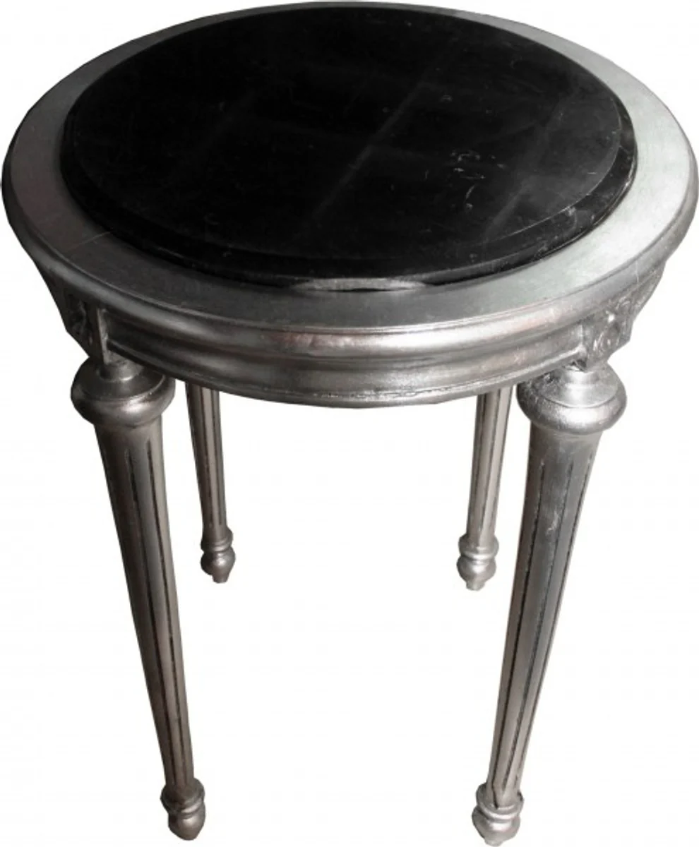 Baroque Side Table Round silver / black marble slab ModY22 72 x 49 cm antique style