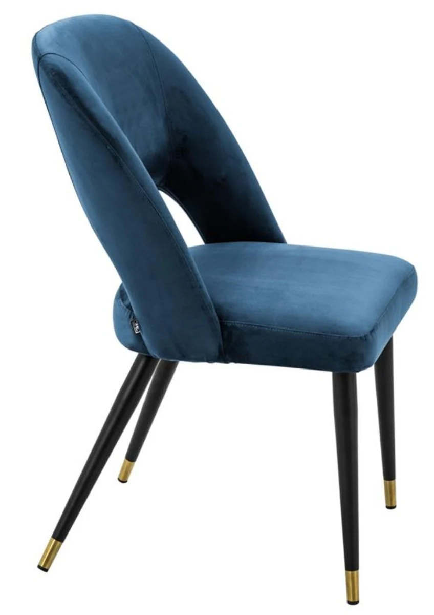 Casa Padrino luxury dining chair blue / black 52 x 58 x H. 85 cm - Luxury Dining Room Furniture