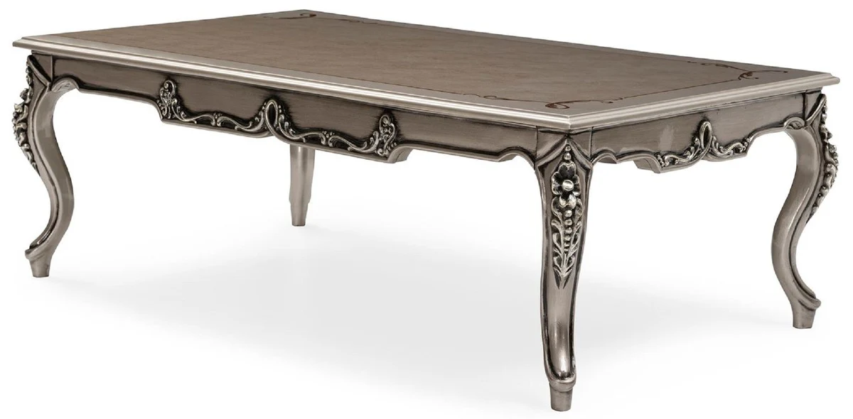 Casa Padrino mesa de centro barroco de lujo plata - Mesa de sal¨®n de madera maciza hecha a mano en estilo barroco - Muebles barrocos - Muebles de lujo en estilo barroco - Noble y magn¨ªfico