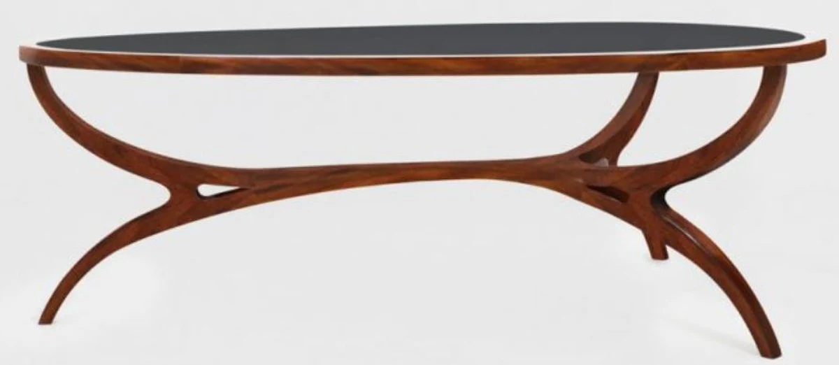 Casa Padrino mesa de centro Art Deco de lujo marr¨®n / negro 130 x 88 x A. 46 cm - Mesa de sal¨®n de madera maciza noble con tapa de vidrio - Muebles de Sal¨®n