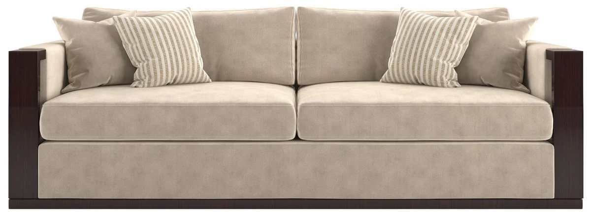 Casa Padrino conjunto de sala de estar Art Deco de lujo beige / marr¨®n oscuro alto brillo / oro - 2 Sof¨¢s y 2 Sillones y 1 Mesa de Centro y 2 Mesas Auxiliares - Muebles de sala noble - Calidad de Lujo