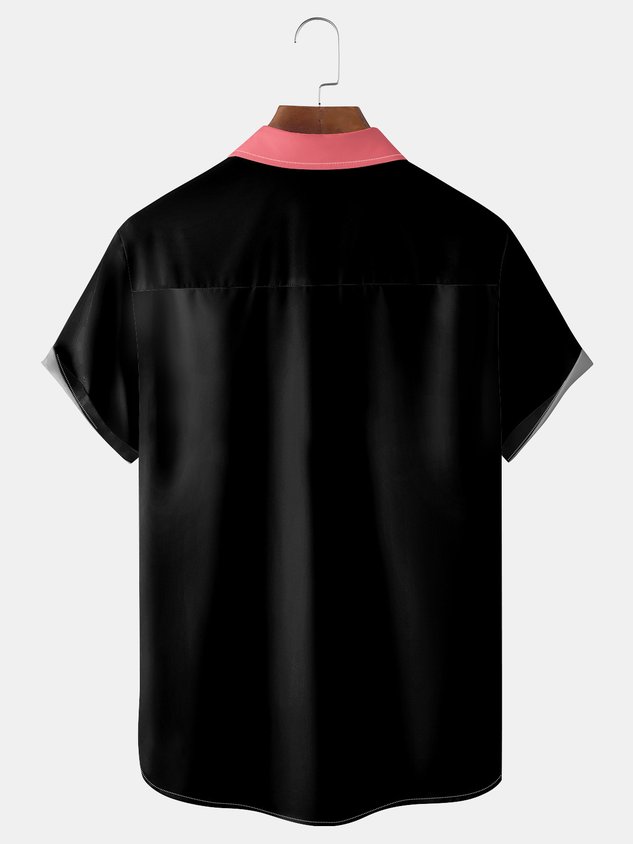 Flamingo Chest Pocket Short Sleeve Bowling Shirt