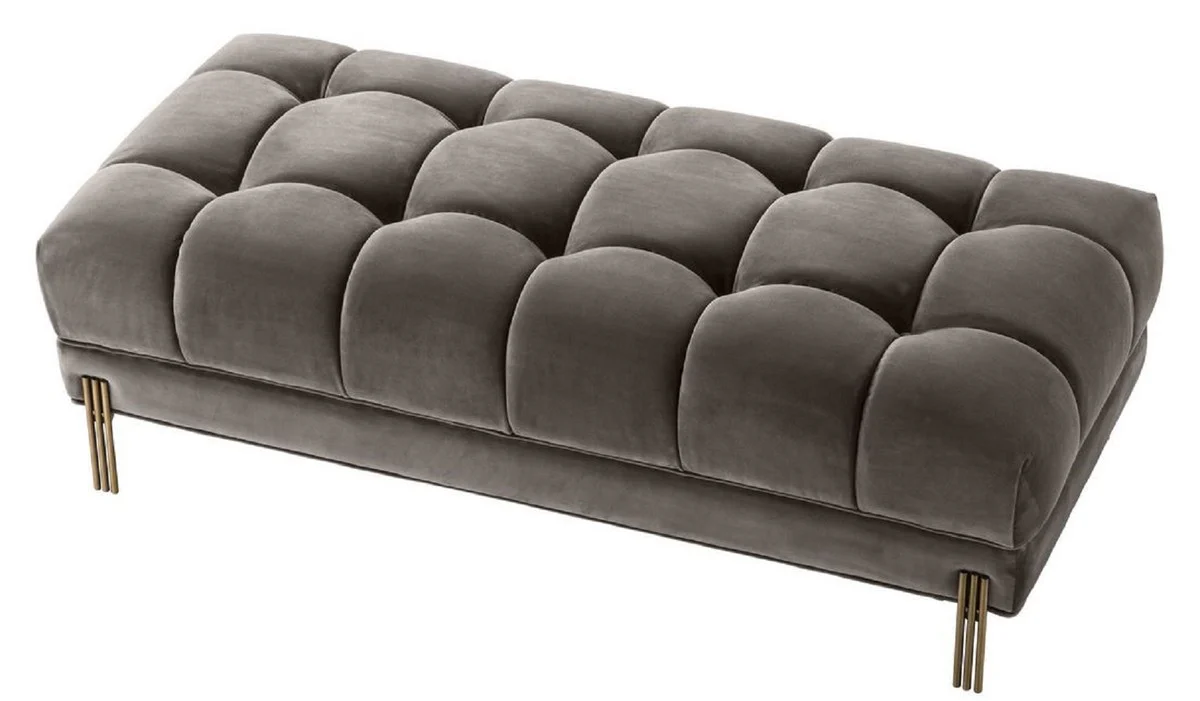 Casa Padrino banco de lujo gris / lat¨®n 133 x 59 x H. 42 cm - Banco Acolchado de Terciopelo con Patas de Acero Inoxidable - Colecci¨®n de Lujo