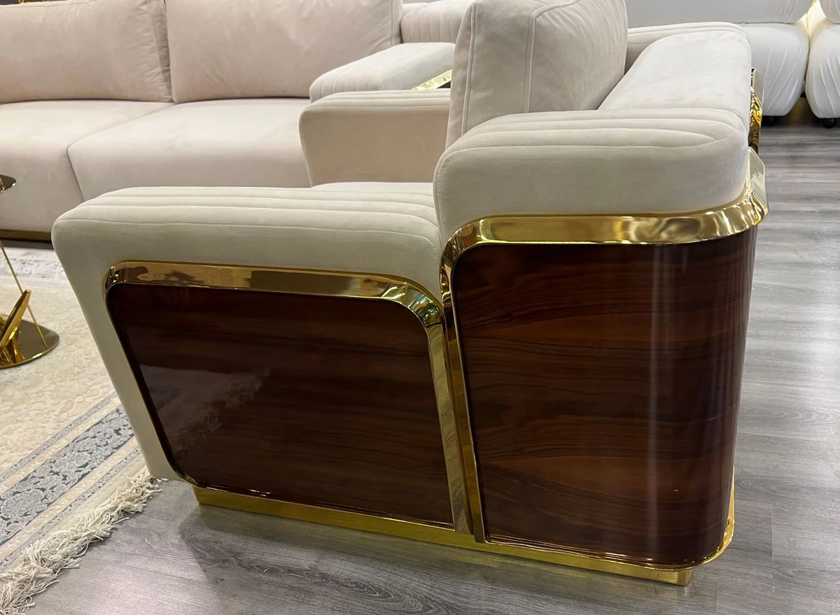 Casa Padrino sill¨®n de lujo crema / marr¨®n / oro 90 x 100 x A. 70 cm - Sill¨®n de sal¨®n - Sill¨®n de hotel - Muebles de sal¨®n - Muebles de hotel - Muebles de lujo - Interiores de lujo