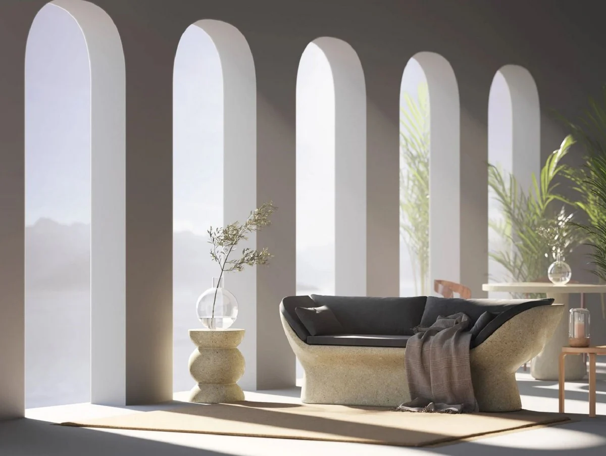 Casa Padrino sof¨¢ de lujo antracita / amarillo 200 cm - Sof¨¢ de hormig¨®n resistente a la intemperie