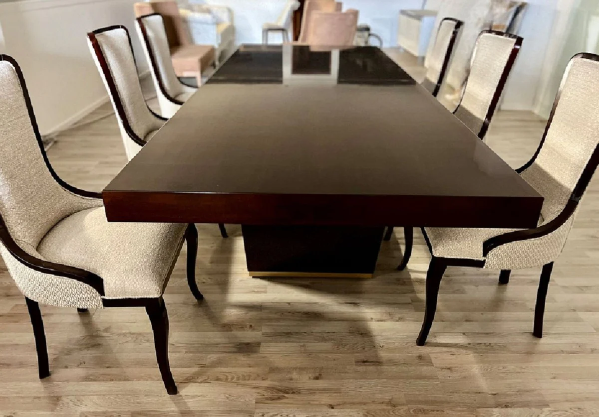 Casa Padrino mesa de comedor de lujo marr¨®n / oro 300-400 x 110 x A. 78 cm - Mesa de comedor extensible de madera maciza - Muebles de comedor de lujo italianos - Calidad de lujo - Hecho en Italia